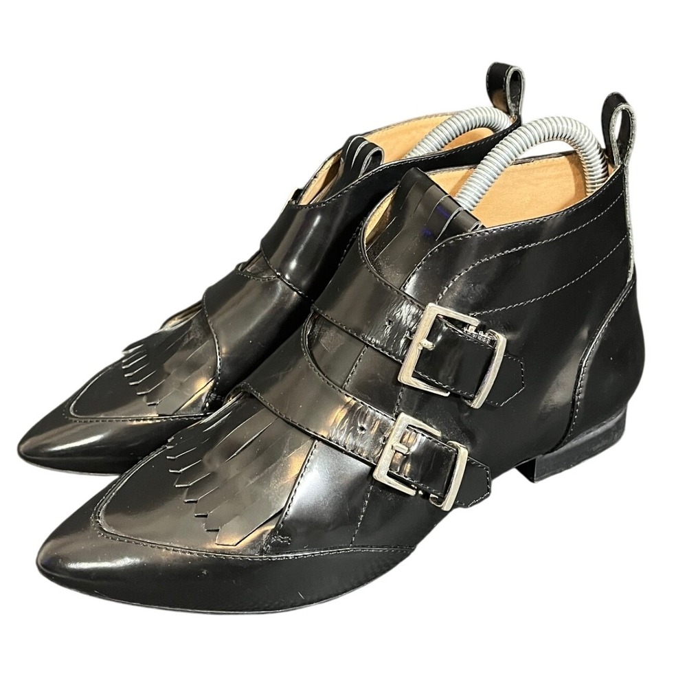 IRO Nixy Boot Patent Leather Moto Black Shoe Double Buckle Womens Size 37 US 6.5